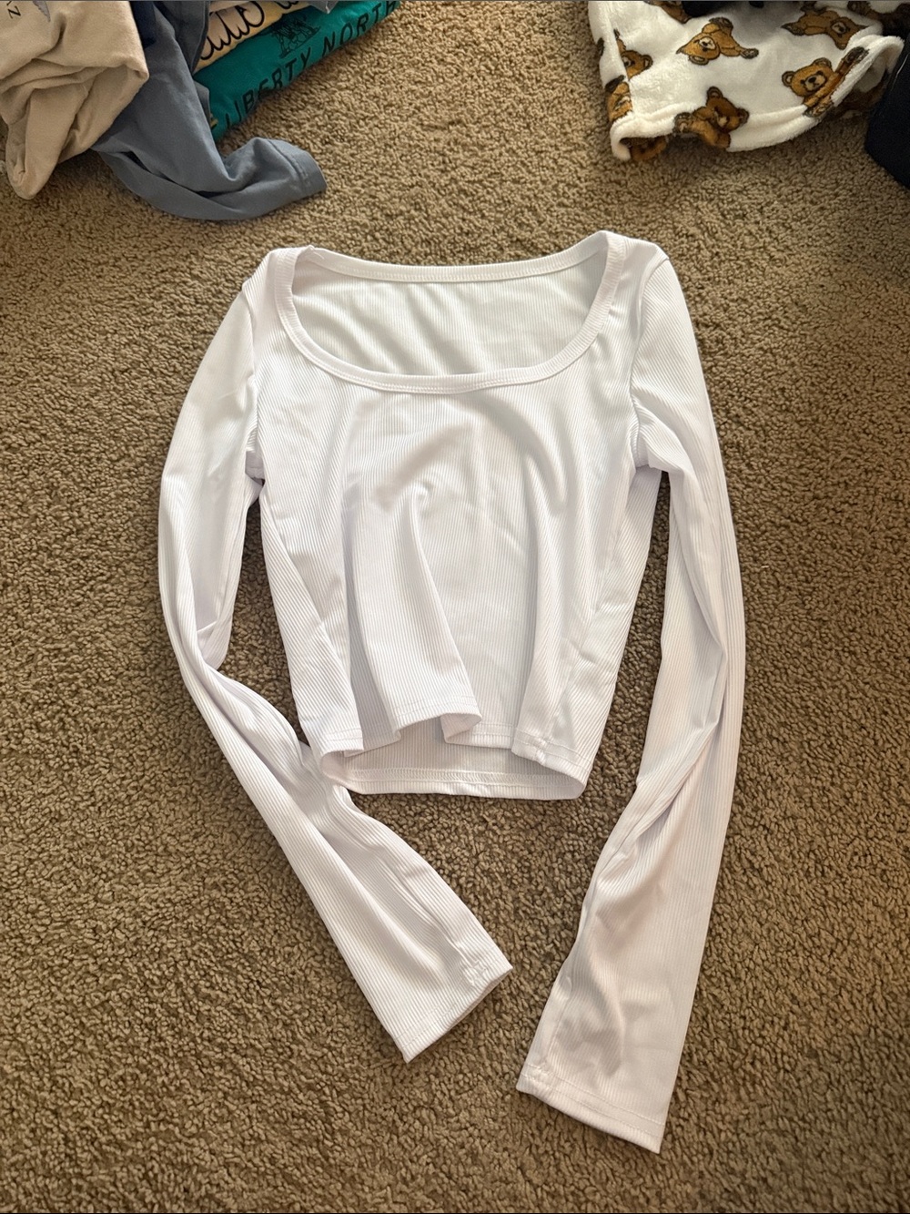 SHEIN White Ribbed Scoop Neck Long Sleeve Top